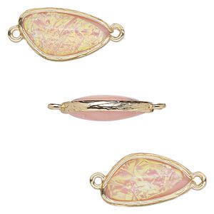 Link, Opalized Ice™, "opal" (resin) and gold-finished brass, light pink, 19.5x11mm double-sided wing. Sold per pkg of 4.