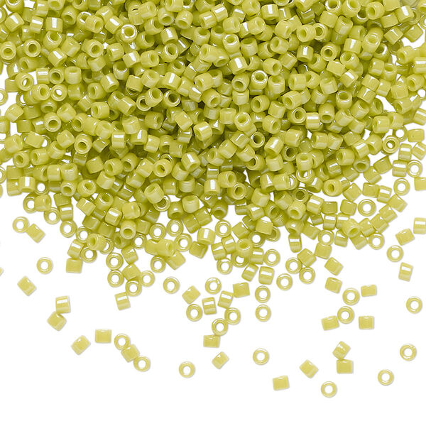Seed bead, Delica®, glass, pkg/250g, #11 round, opaque glazed luster chartreuse (DB-0262). image number 0