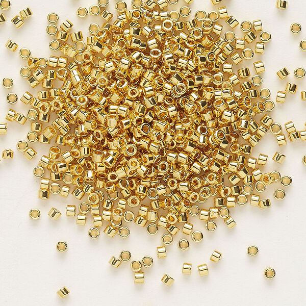 Seed bead, Delica®, glass, pkg/50g, #11 round, opaque 24Kt gold-plated (DB-0031). image number 0