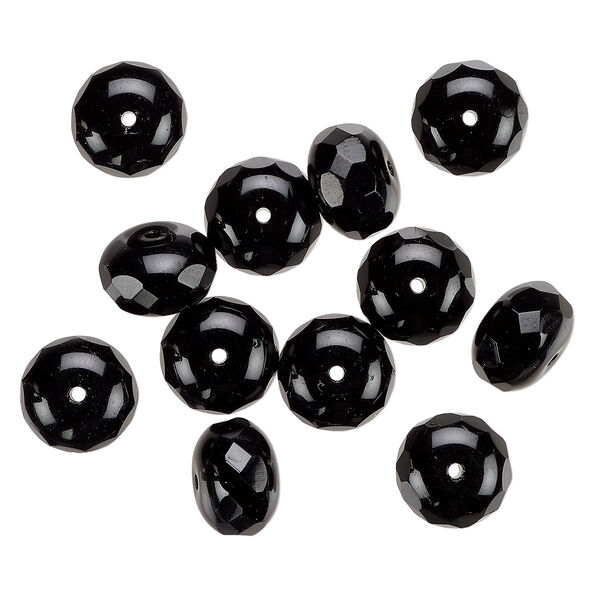Bead, Czech fire-polished glass, jet black, 14x9mm faceted rondelle. Sold per pkg of 12. image number 0