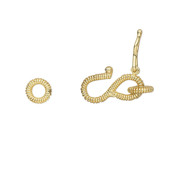 Clasp, S-hook, "vermeil", 12x7mm with coil design and safety latch with (2) 5mm closed jump rings. Sold individually. image number 0