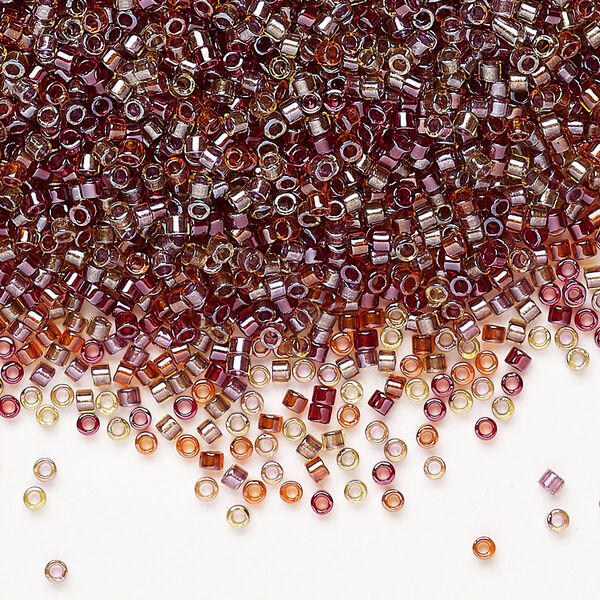 Seed bead mix, Miyuki Delica®, glass, pkg/50g, #11 round, translucent inside dyed color luster chartreuse/salmon mix. image number 0