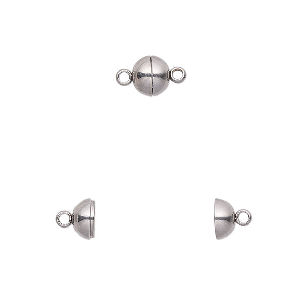Clasp, magnetic, stainless steel, 6mm round. Sold individually. image number 0