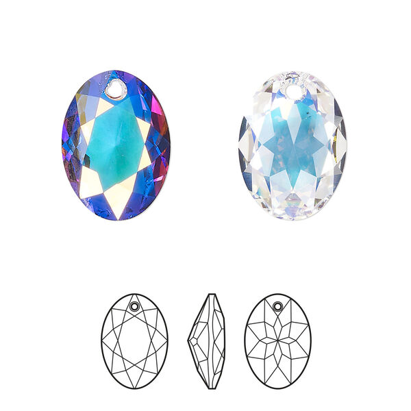 Drop 1pk crystal AB, Crystal Passions® 16mm pendant elliptic cut 6438 image number 0