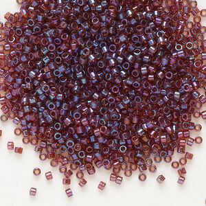 Seed bead, Delica®, glass, pkg/250g, #11 round, translucent rainbow gold luster claret (DB-0104).