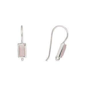 Ear wire fishhook 1pkg2 sterling silver / opal (natural), 16mm / 7x4mm rectangle / hand-cut / closed loop, 22 gauge 1 pair
