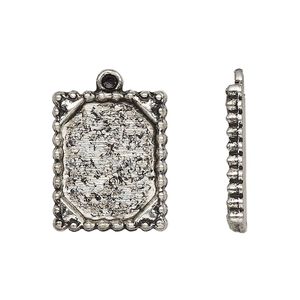 Drop, antique silver-plated "pewter" (zinc-based alloy), 21x17mm single-sided rectangle frame. Sold per pkg of 10.