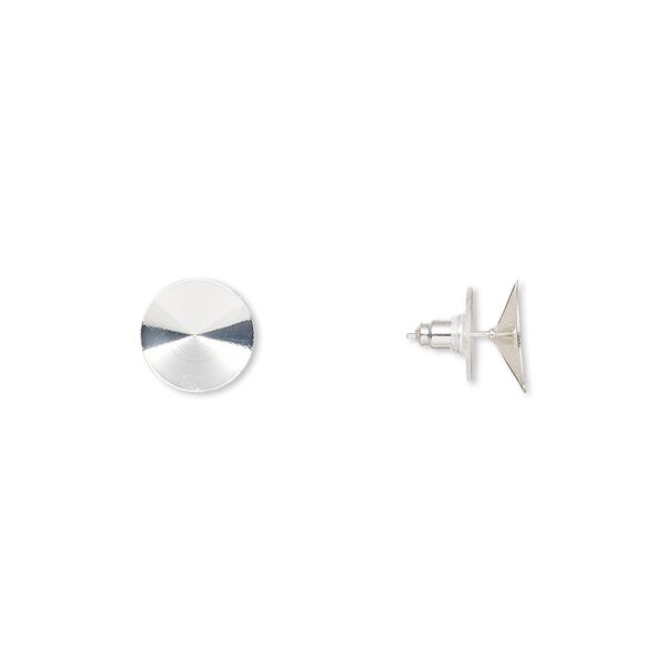 Earstud 1pkg10 Almost Instant Jewelry®, 14.5mm round / 14mm rivoli glue-in setting / comfort clutch, silver-finished brass / steel / plastic 5 pair image number 0