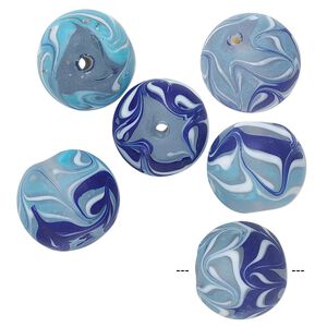 Bead, glass, translucent matte multi-blue / white / clear, 20mm round. Sold per pkg of 6.