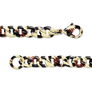 Chain 1pkg1 curb, 5.5mm / leopard pattern / lobster claw clasp, painted multicolored steel 18 inch
