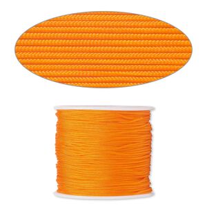 Cord, imitation silk, orange, 1mm. Sold per 100-foot spool.