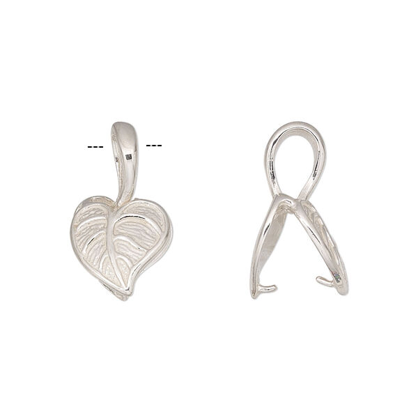 Bail, JBB Findings, ice-pick, sterling silver, 12x11mm heart shaped leaf, 8mm grip length. Sold individually. image number 0