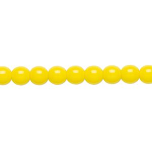 Bead, Czech glass druk, opaque yellow, 6mm round. Sold per 15-1/2" to 16" strand.