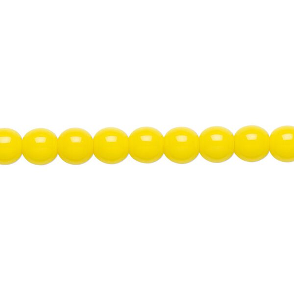 Bead, Czech glass druk, opaque yellow, 6mm round. Sold per 15-1/2" to 16" strand. image number 0
