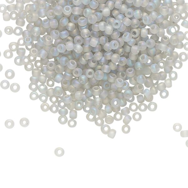 Seed bead, TOHO BEADS®, glass, pkg/7.5g, #11 round, translucent rainbow frosted black diamond (TR-11-176AF). image number 0