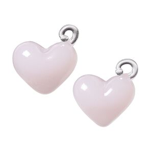 Drop, lampworked glass, opaque pink, 18x15mm puffed heart. Sold per pkg of 2.