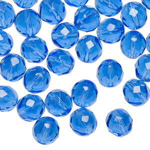 Bead, Czech fire-polished glass 1pkg600, light cobalt, 8mm faceted round.