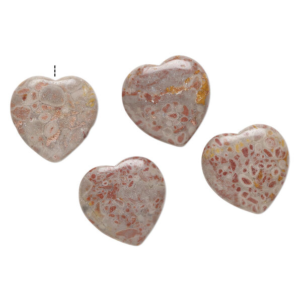 Limestone 1pkg4, half-drilled puffed heart drop natural B grade, Crazy Horse™ stone 18-21mm image number 0