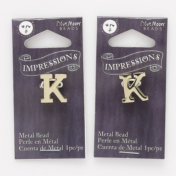 Bead, gold-finished "pewter" (zinc-based alloy), 13x12mm top-drilled "K" with 2mm hole. Sold per pkg of 2. image number 0