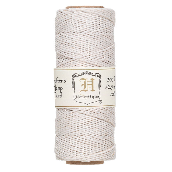 Cord, Hemptique®, polished hemp, white, 1mm diameter, 20-pound test. Sold per 205-foot spool. image number 0