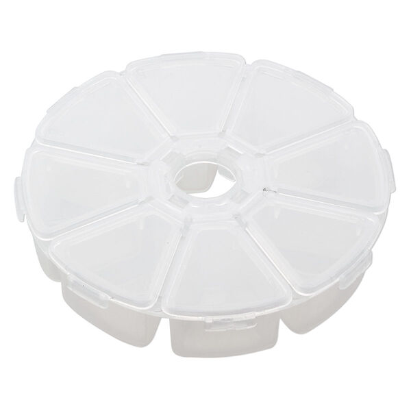Organizer, clear plastic, 4x1 inches with 3/4 inch center hole, round with 8 compartments. Sold individually. image number 2