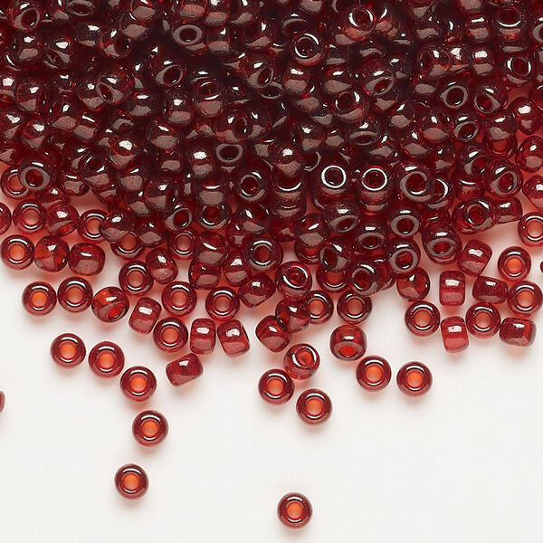 Seed bead, Miyuki, glass, pkg/50g, #8 rocaille, translucent gold luster garnet red (RR-304). image number 0