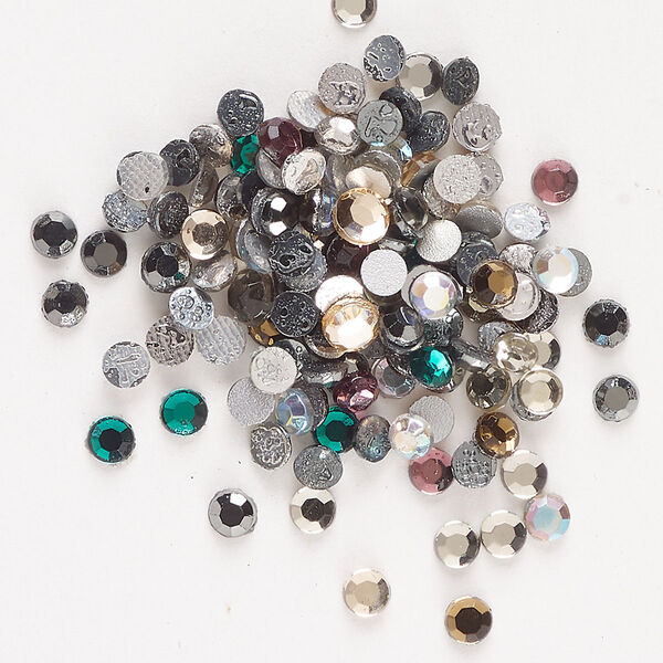 Flat back mix 144pk mixed colors foil back, vintage Preciosa Czech crystal hotfix rhinestone 3-3.2mm round SS12 image number 0