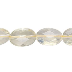 Bead, pineapple "quartz" glass, 17x12mm-18x13mm faceted flat oval. Sold per 15" to 16" strand.