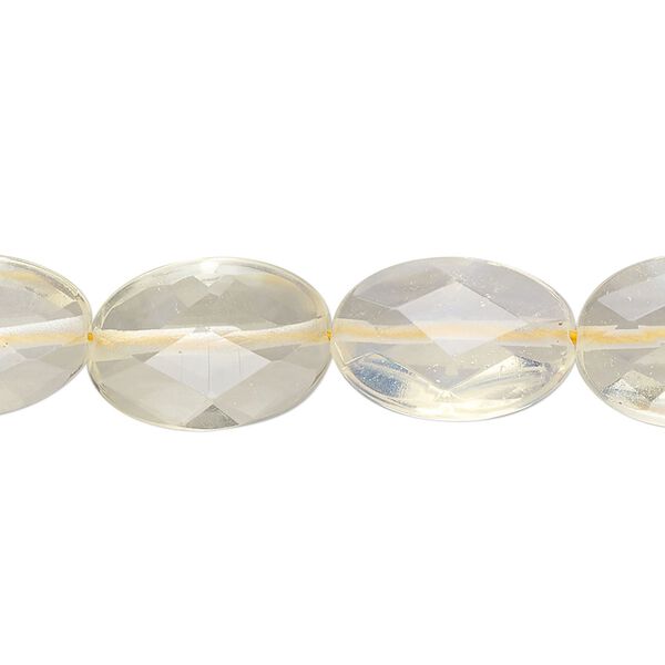 Bead, pineapple "quartz" glass, 17x12mm-18x13mm faceted flat oval. Sold per 15" to 16" strand. image number 0