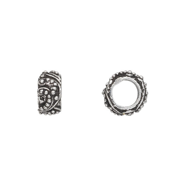 Bead, antique silver-plated white brass, 11x6mm fancy tube with beaded swirl accents, 6mm hole. Sold per pkg of 4. image number 0