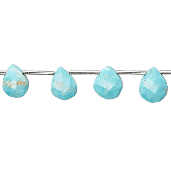 Imperial crown turquoise 1pkg15, hand-cut top-drilled faceted puffed teardrop bead natural C+ grade, 9x6mm-13x8mm image number 0