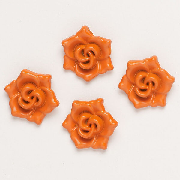 Charm, "pewter" (zinc-based alloy) and enamel, orange, 18x16mm flower with hidden loop. Sold per pkg of 4. image number 0