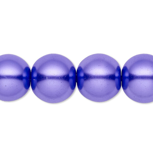 Bead, crystal pearl, violet, 14mm round. Sold per 15-1/2" to 16" strand, approximately 25 beads. image number 0