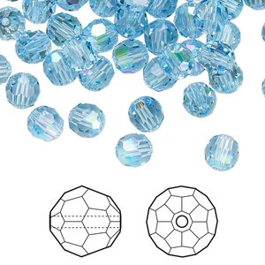 Bead 12pk aquamarine shimmer, Crystal Passions® 6mm round 5000