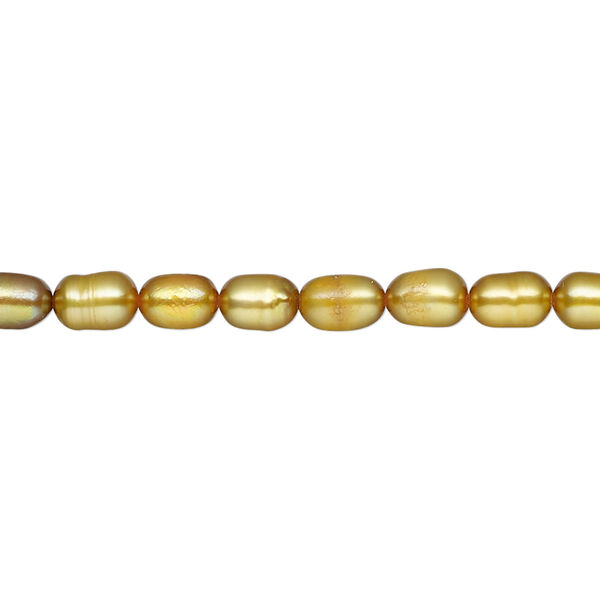Pearl, cultured freshwater (dyed), dark gold, 4-5mm rice, C- grade, Mohs hardness 2-1/2 to 4. Sold per 15-inch strand. image number 0