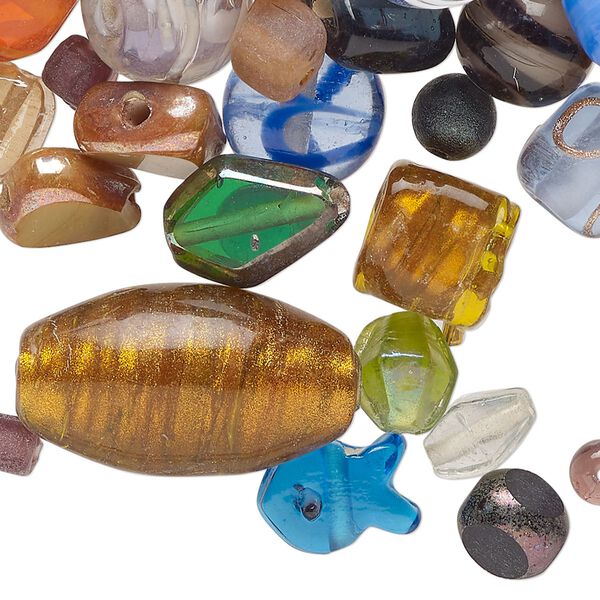 Bead mix, glass, opaque and translucent mixed colors, 6x5mm-25x19mm mixed shapes. Sold per 3-ounce pkg, approximately 110 beads. image number 0
