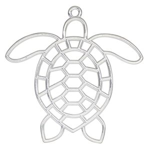 Component, resin frame, silver-finished "pewter" (zinc-based alloy), 50x46mm open turtle. Sold per pkg of 2.