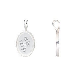 Pendant, sterling silver, 14x10mm oval setting. Sold per pkg of 2.