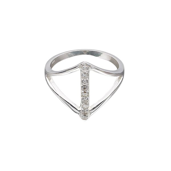 Ring, Create Compliments®, cubic zirconia and sterling silver, clear, 17mm wide, size 7. Sold individually. image number 0