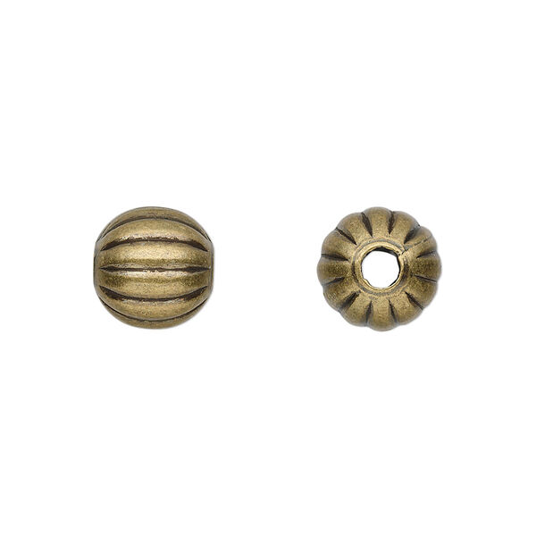 Bead, antique gold-plated brass, 10mm corrugated round. Sold per pkg of 10. image number 0