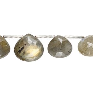 Labradorite 1pkg14, hand-cut top-drilled faceted puffed teardrop bead natural 11x10mm-14x13mm