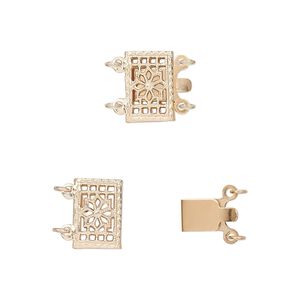 Clasp tab 1pkg1 14Kt gold-filled, 10x7mm rectangle, 2-strand