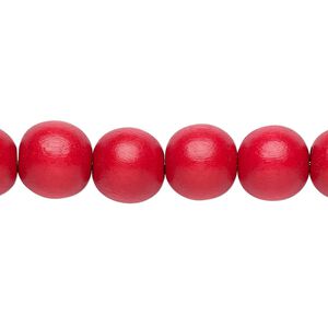 Bead 1pkg1, Taiwanese cheesewood (dyed / waxed), red, 9-10 round, 15-1/2 to 16 inches.