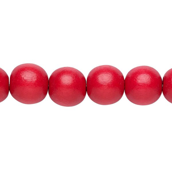 Bead 1pkg1, Taiwanese cheesewood (dyed / waxed), red, 9-10 round, 15-1/2 to 16 inches. image number 0