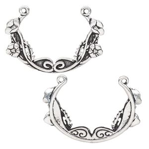 Focal, TierraCast®, antique silver-plated pewter (tin-based alloy), 35x25mm 2-sided oval with poppy festoon design. Sold per pkg of 10.