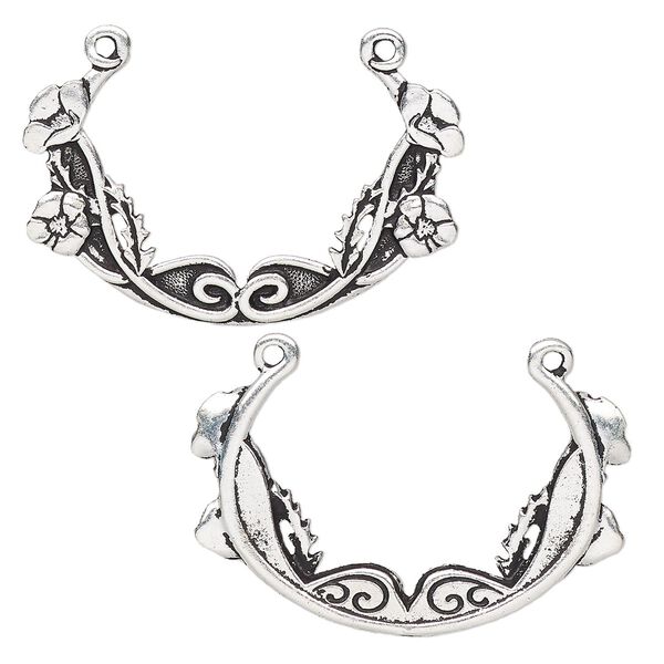Focal, TierraCast®, antique silver-plated pewter (tin-based alloy), 35x25mm 2-sided oval with poppy festoon design. Sold per pkg of 10. image number 0