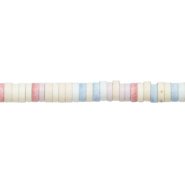 Bead, porcelain, opaque matte multicolored, 4.5x1.5mm heishi. Sold per 8-inch strand, approximately 110 to 140 beads. image number 0