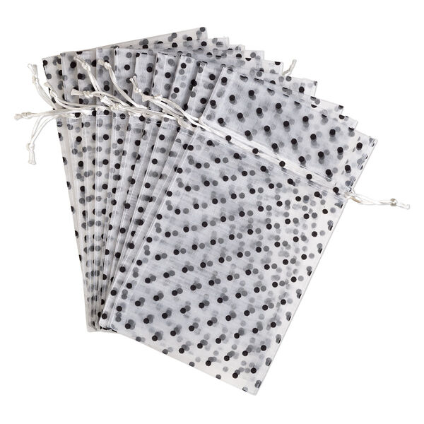 Pouch, flocked organza, white and black, 10x6 inches with dots pattern and drawstring closure. Sold per pkg of 12. image number 0