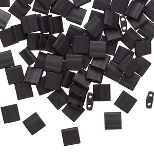 Seed bead, TILA®, glass, pkg/250g, 5mm full tila square, opaque matte black, (TL-401F).