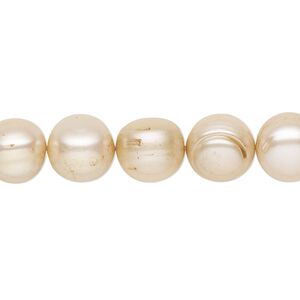 Pearl, cultured freshwater (dyed), ivory, 9-10mm semi-round with 0.4mm hole, C grade, Mohs hardness 2-1/2 to 4. Sold per 15-inch strand.